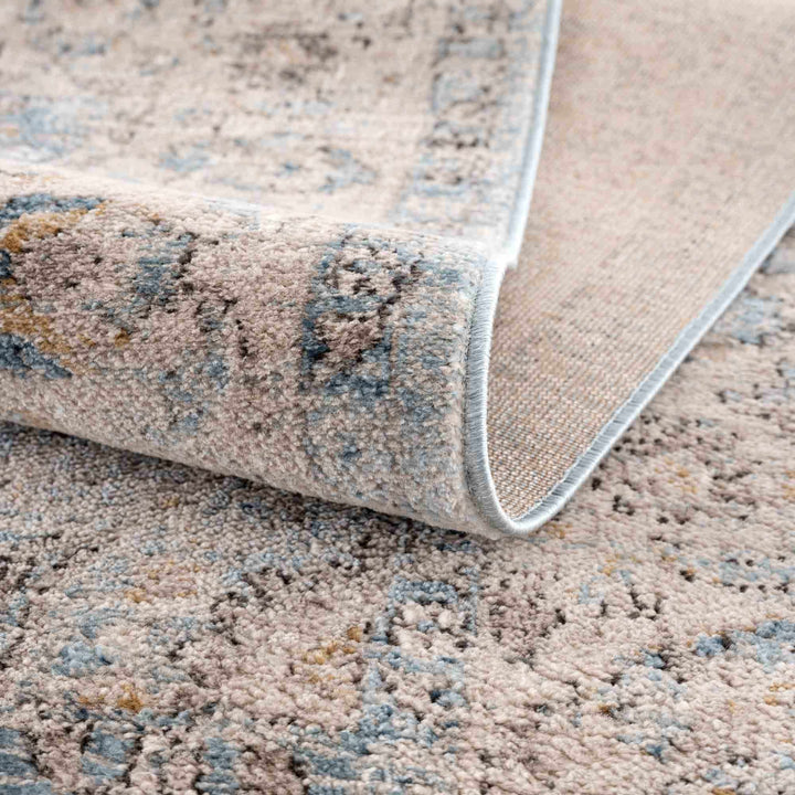 Vintage Style Peach, Blue and Charcoal Traditional Turkish Design Area Rug - The Rug Decor