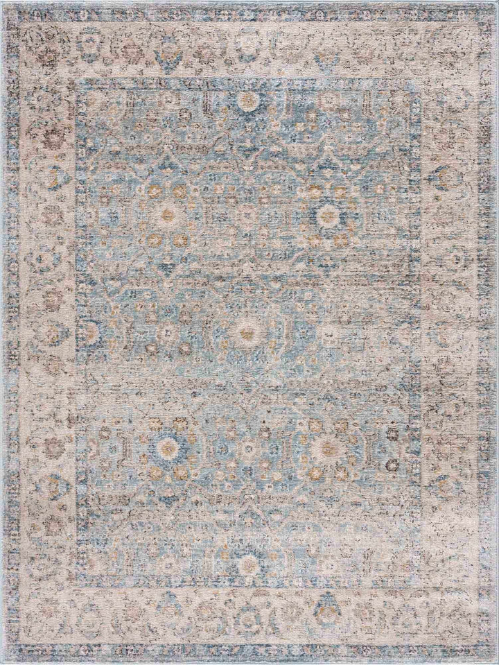 Vintage Style Peach, Blue and Charcoal Traditional Turkish Design Area Rug - The Rug Decor