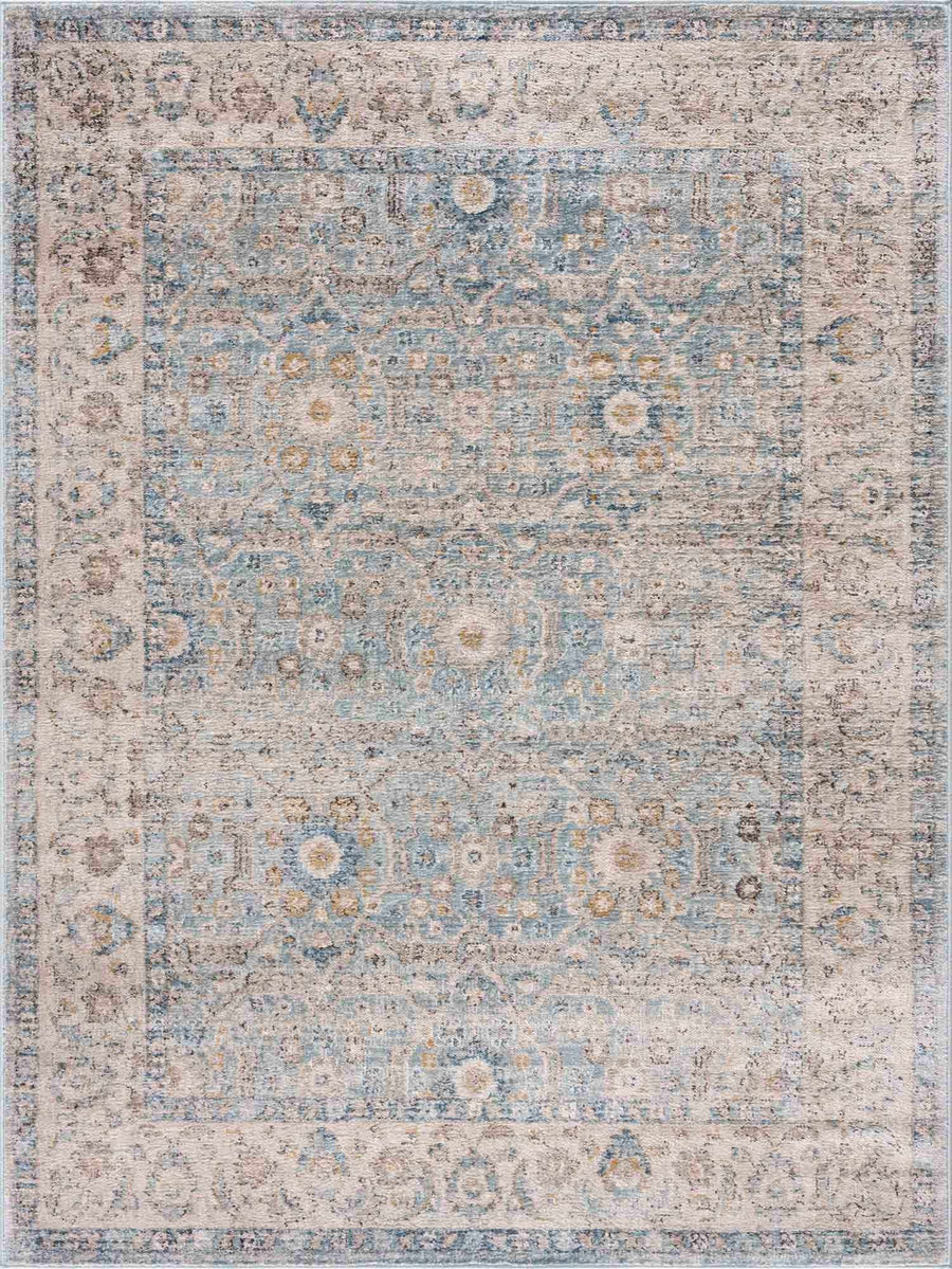 Vintage Style Peach, Blue and Charcoal Traditional Turkish Design Area Rug - The Rug Decor