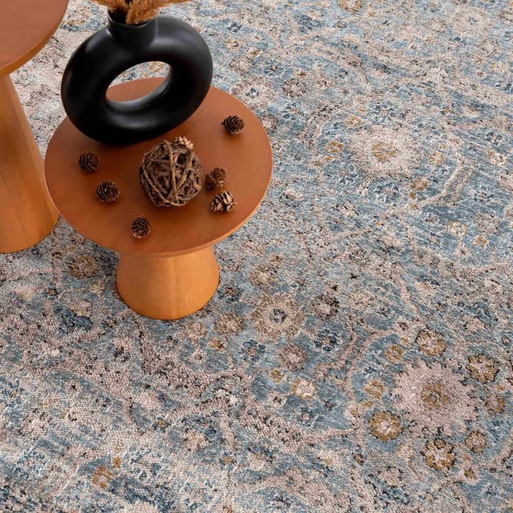 Vintage Style Peach, Blue and Charcoal Traditional Turkish Design Area Rug - The Rug Decor