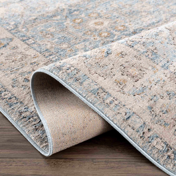 Vintage Style Peach, Blue and Charcoal Traditional Turkish Design Area Rug - The Rug Decor