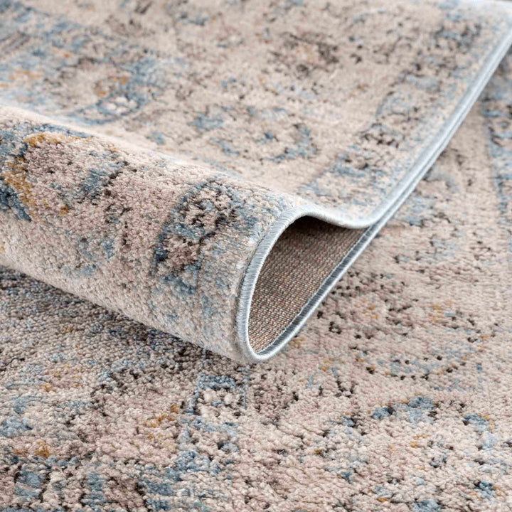 Vintage Style Peach, Blue and Charcoal Traditional Turkish Design Area Rug - The Rug Decor