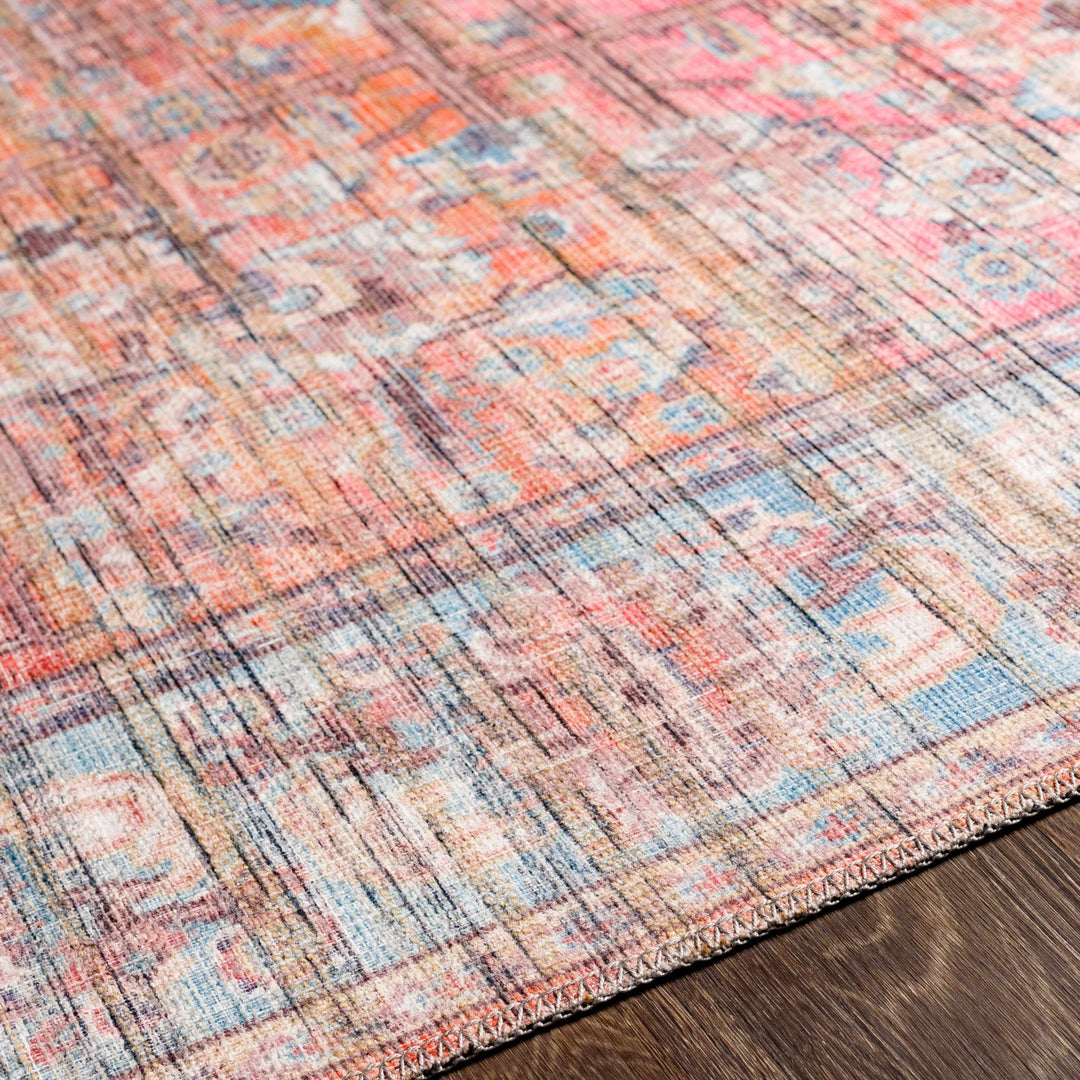 Vintage style Red, Pink, Aqua and Brown Traditional washable Area Rug - The Rug Decor