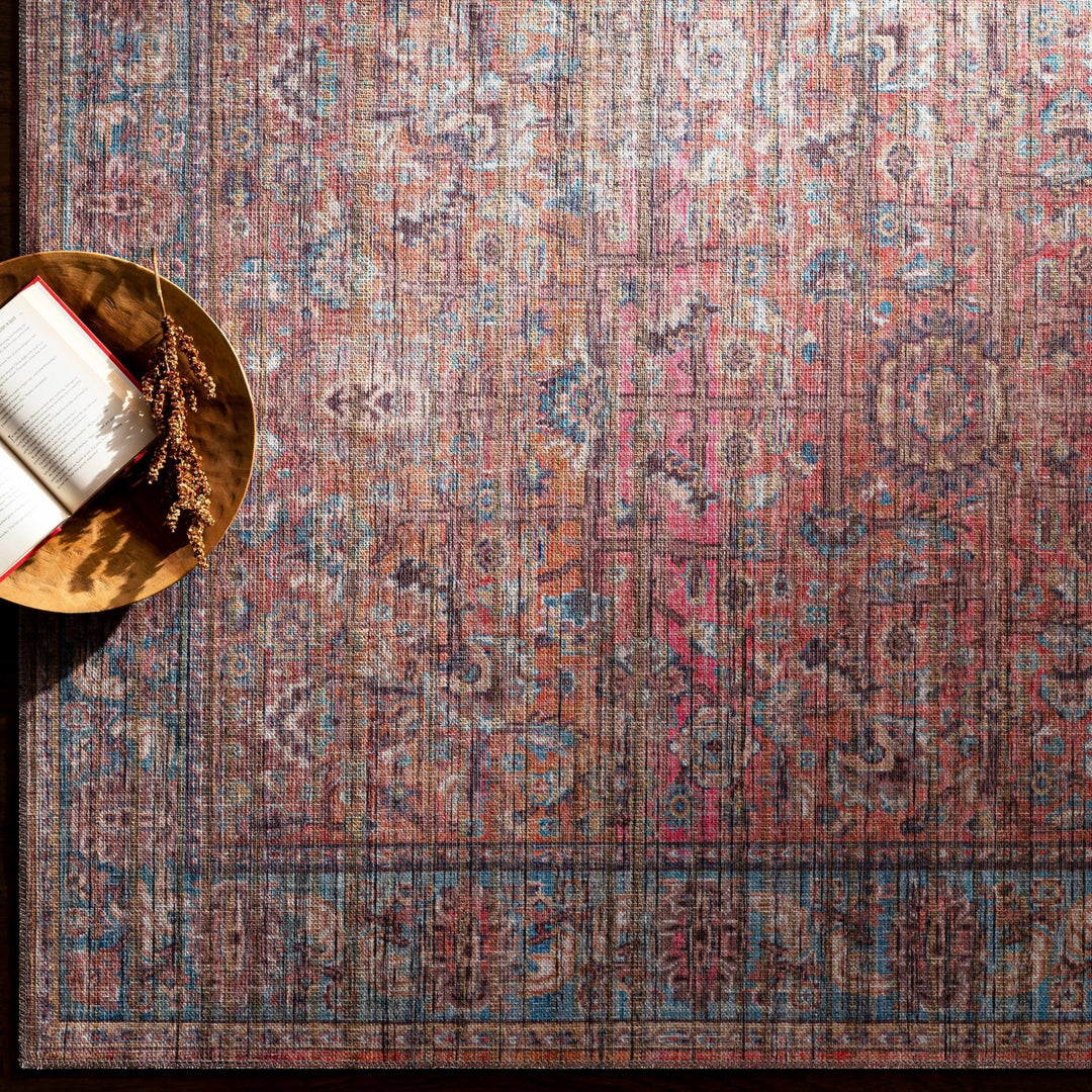 Vintage style Red, Pink, Aqua and Brown Traditional washable Area Rug - The Rug Decor