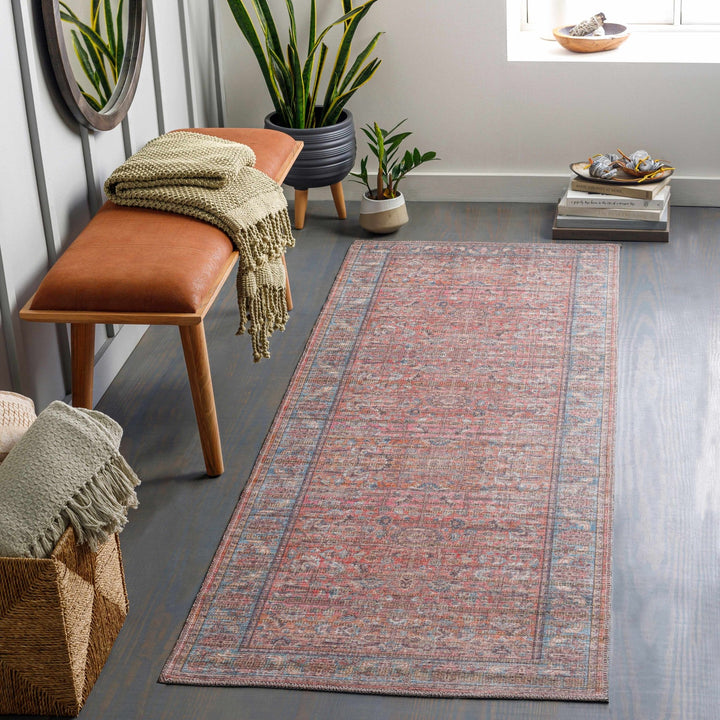 Vintage style Red, Pink, Aqua and Brown Traditional washable Area Rug - The Rug Decor