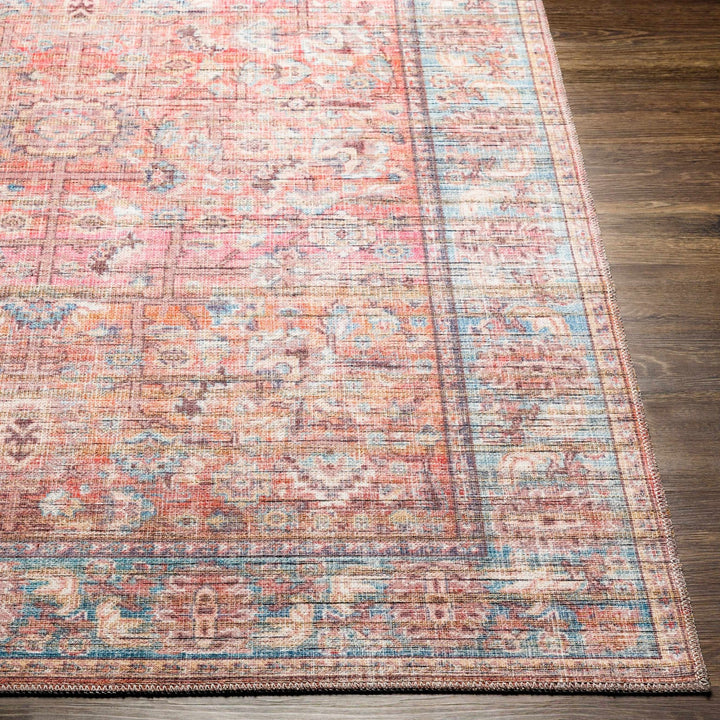 Vintage style Red, Pink, Aqua and Brown Traditional washable Area Rug - The Rug Decor