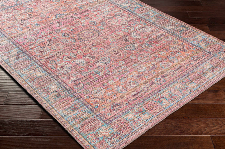 Vintage style Red, Pink, Aqua and Brown Traditional washable Area Rug - The Rug Decor
