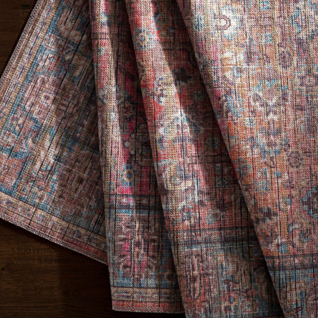 Vintage style Red, Pink, Aqua and Brown Traditional washable Area Rug - The Rug Decor