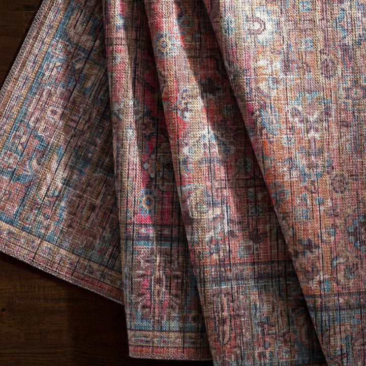 Vintage style Red, Pink, Aqua and Brown Traditional washable Area Rug - The Rug Decor