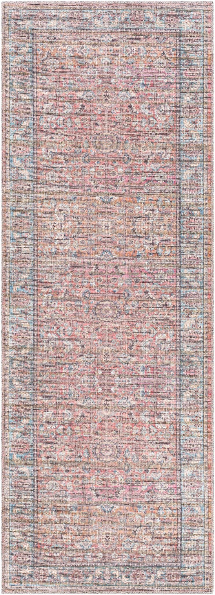 Vintage style Red, Pink, Aqua and Brown Traditional washable Area Rug - The Rug Decor