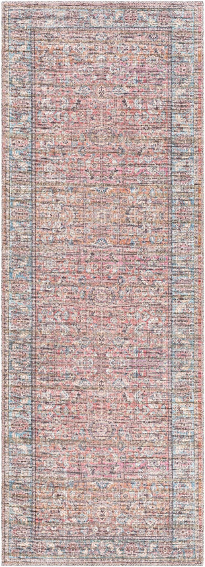 Vintage style Red, Pink, Aqua and Brown Traditional washable Area Rug - The Rug Decor