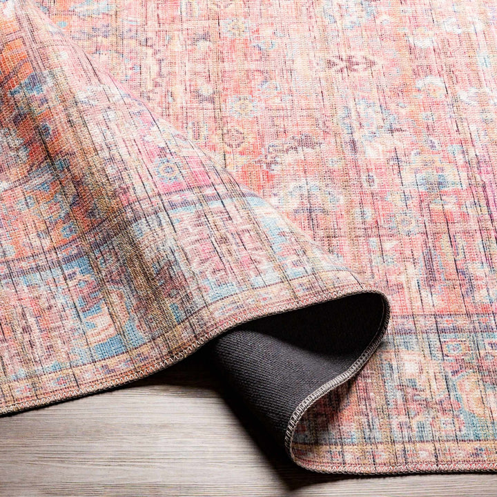 Vintage style Red, Pink, Aqua and Brown Traditional washable Area Rug - The Rug Decor