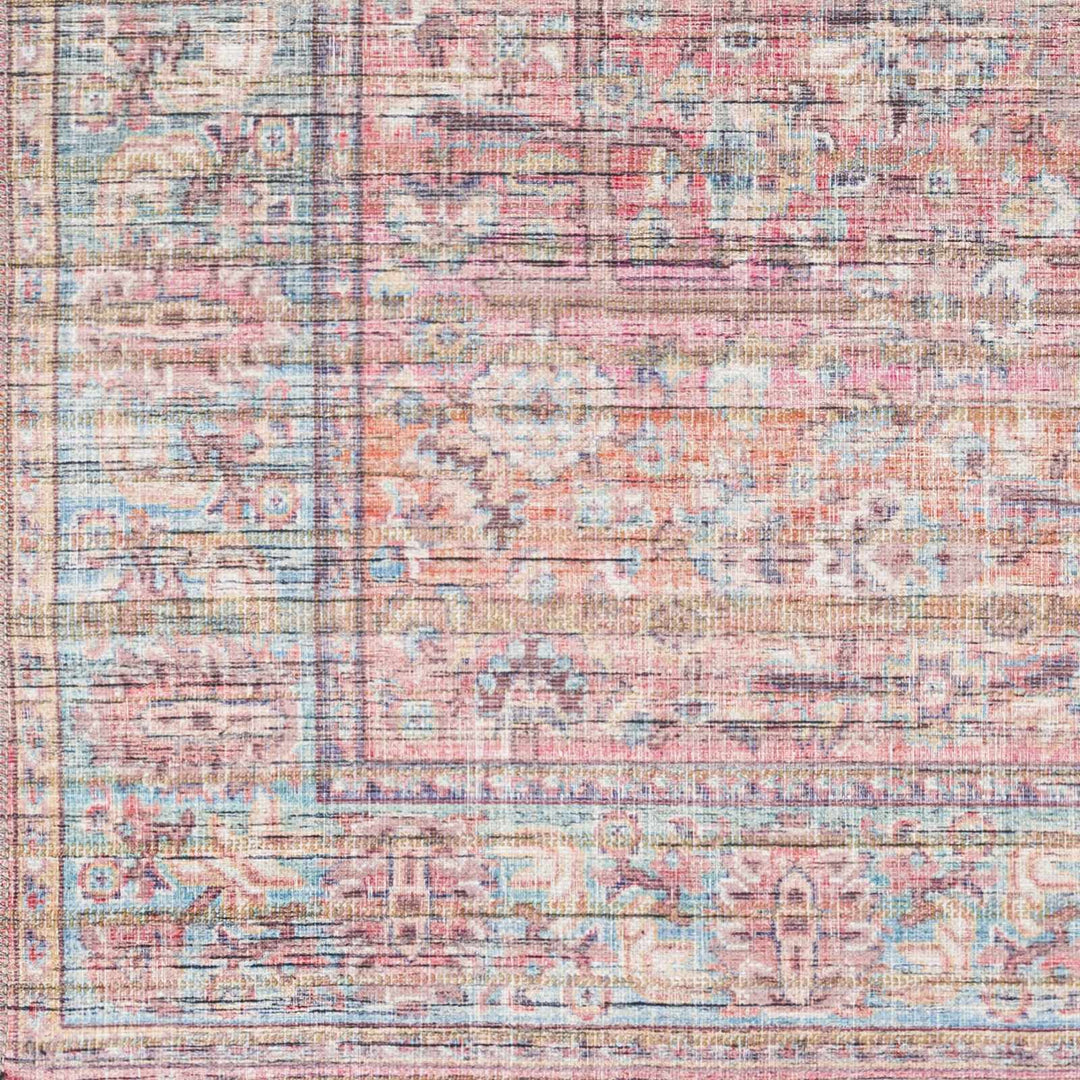 Vintage style Red, Pink, Aqua and Brown Traditional washable Area Rug - The Rug Decor