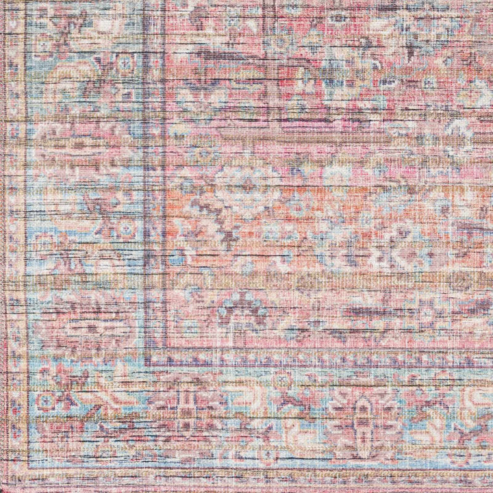 Vintage style Red, Pink, Aqua and Brown Traditional washable Area Rug - The Rug Decor