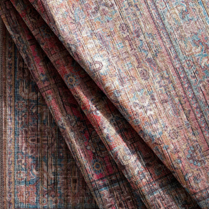 Vintage style Red, Pink, Aqua and Brown Traditional washable Area Rug - The Rug Decor