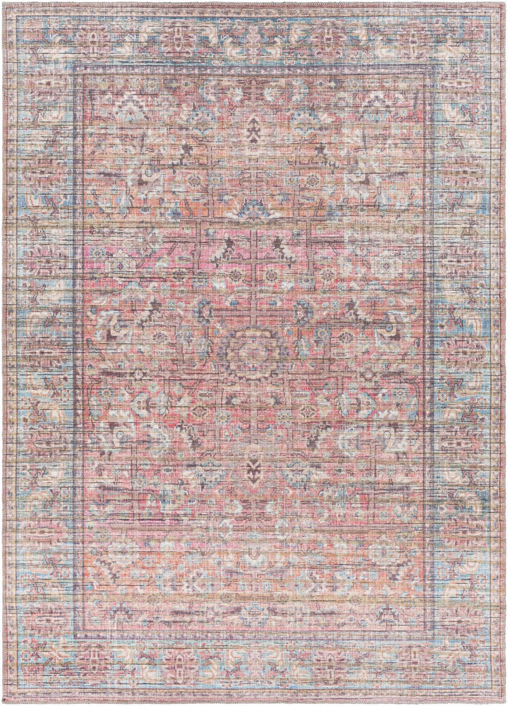 Vintage style Red, Pink, Aqua and Brown Traditional washable Area Rug - The Rug Decor