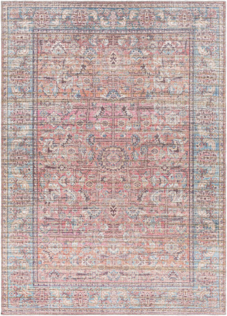 Vintage style Red, Pink, Aqua and Brown Traditional washable Area Rug - The Rug Decor