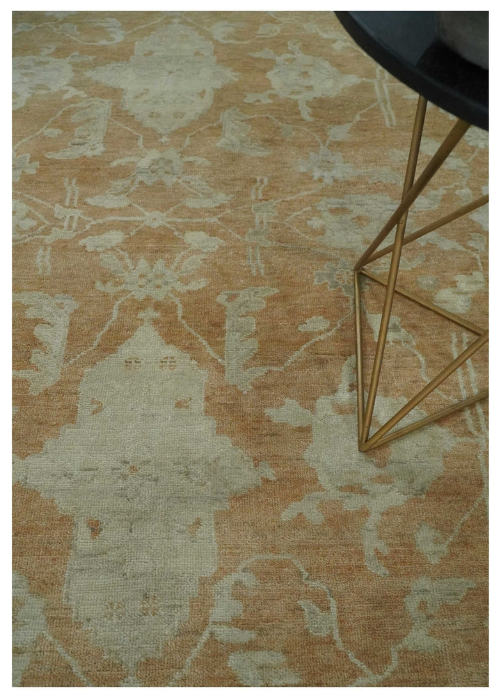 Vintage Style Rust and Beige Hand knotted Traditional Oushak 8x10 and 9x12 wool Area Rug - The Rug Decor