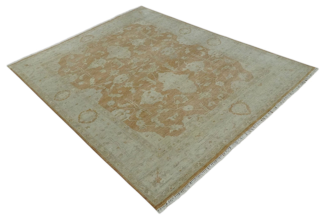 Vintage Style Rust and Beige Hand knotted Traditional Oushak 8x10 and 9x12 wool Area Rug - The Rug Decor