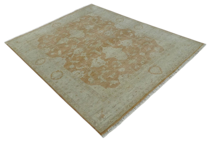 Vintage Style Rust and Beige Hand knotted Traditional Oushak 8x10 and 9x12 wool Area Rug - The Rug Decor