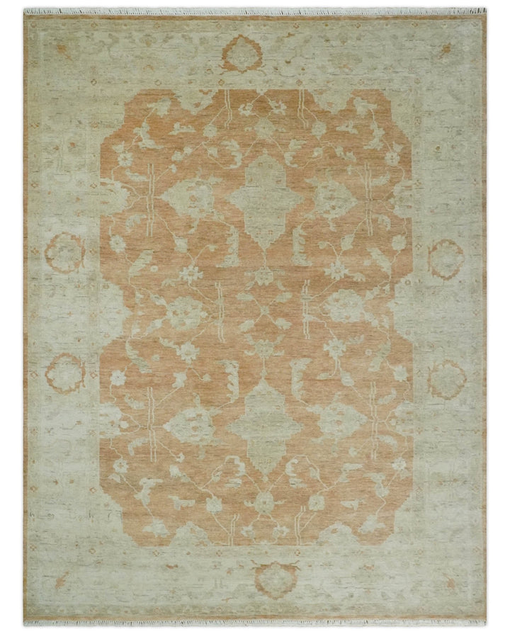 Vintage Style Rust and Beige Hand knotted Traditional Oushak 8x10 and 9x12 wool Area Rug - The Rug Decor