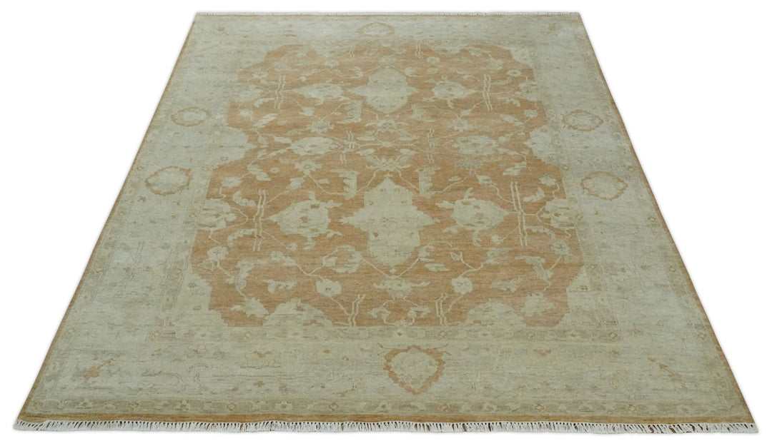 Vintage Style Rust and Beige Hand knotted Traditional Oushak 8x10 and 9x12 wool Area Rug - The Rug Decor