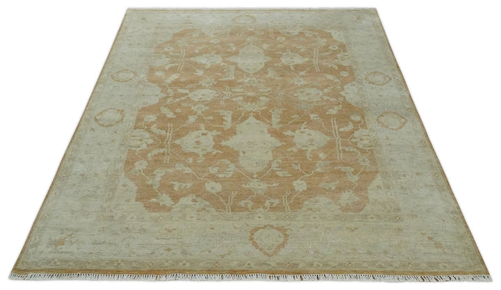 Vintage Style Rust and Beige Hand knotted Traditional Oushak 8x10 and 9x12 wool Area Rug - The Rug Decor