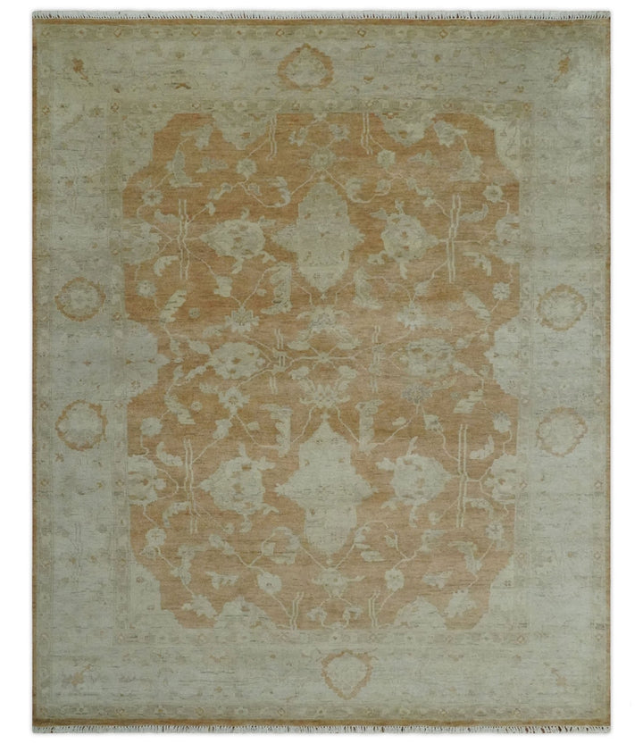 Vintage Style Rust and Beige Hand knotted Traditional Oushak 8x10 and 9x12 wool Area Rug - The Rug Decor
