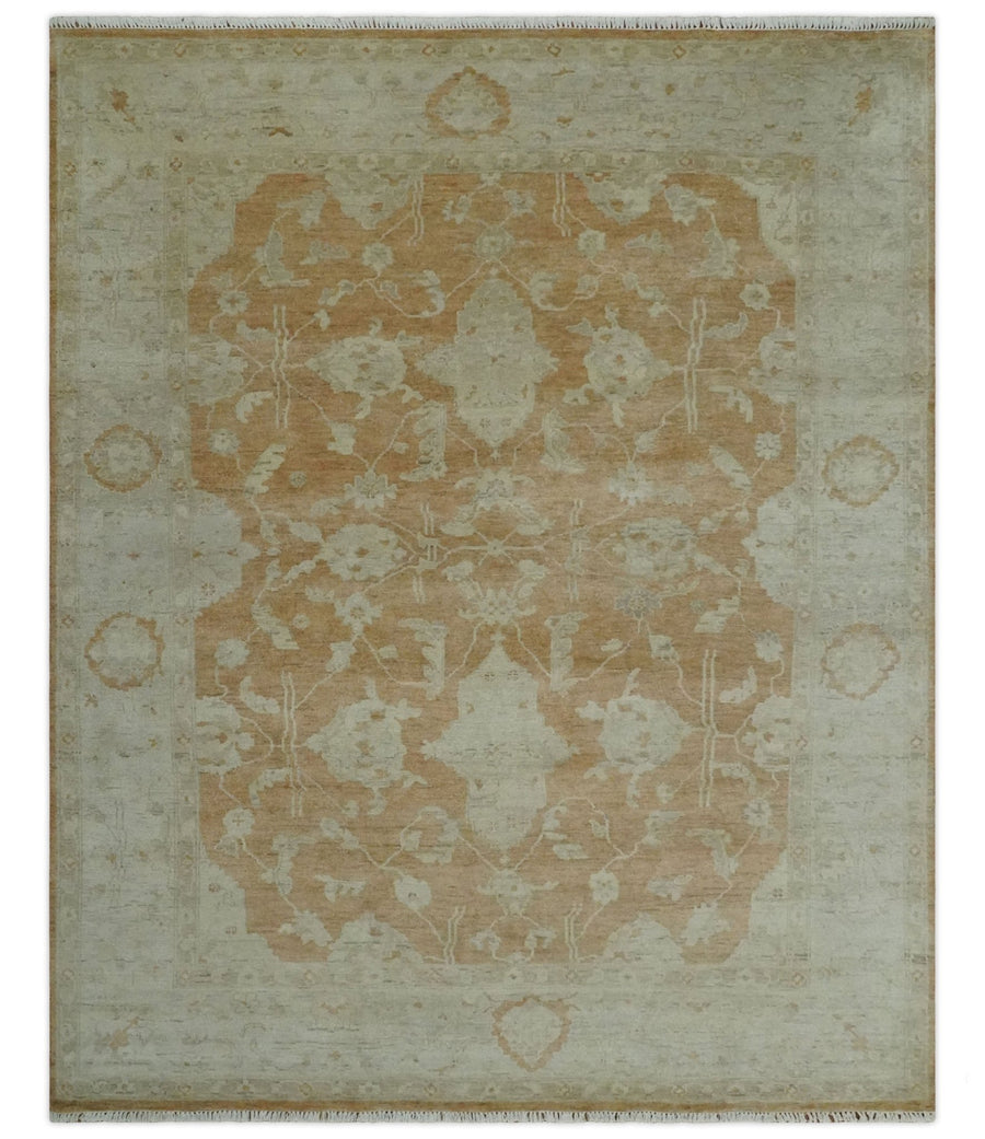 Vintage Style Rust and Beige Hand knotted Traditional Oushak 8x10 and 9x12 wool Area Rug - The Rug Decor