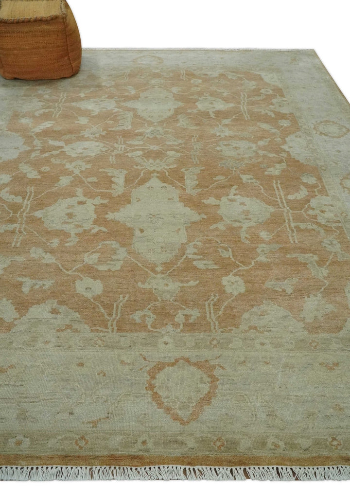 Vintage Style Rust and Beige Hand knotted Traditional Oushak 8x10 and 9x12 wool Area Rug - The Rug Decor