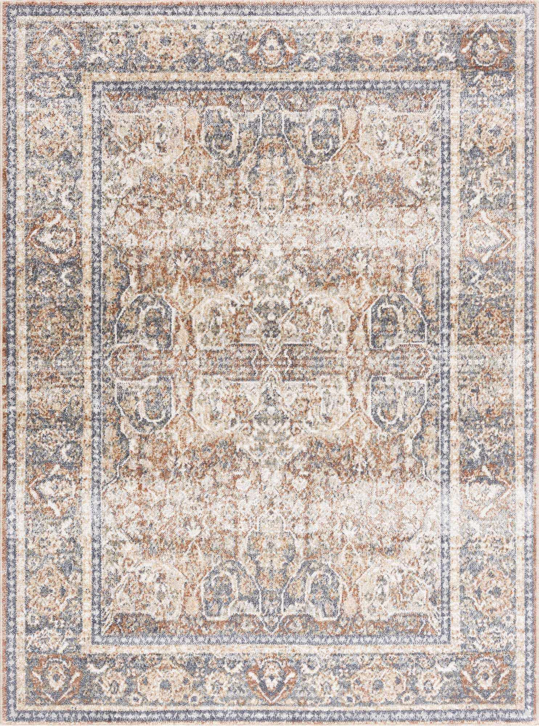 Vintage style Rust, Charcoal and Beige Traditional Design washable rug - The Rug Decor