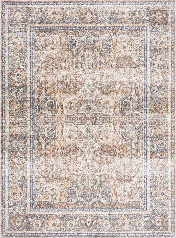 Vintage style Rust, Charcoal and Beige Traditional Design washable rug - The Rug Decor