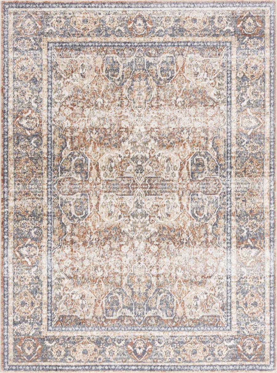 Vintage style Rust, Charcoal and Beige Traditional Design washable rug - The Rug Decor