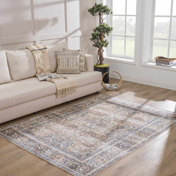 Vintage style Rust, Charcoal and Beige Traditional Design washable rug - The Rug Decor