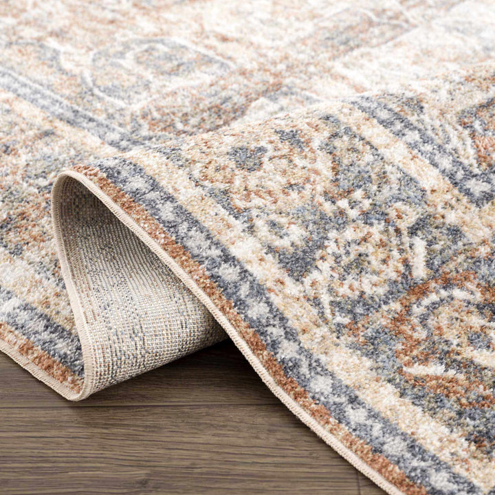 Vintage style Rust, Charcoal and Beige Traditional Design washable rug - The Rug Decor