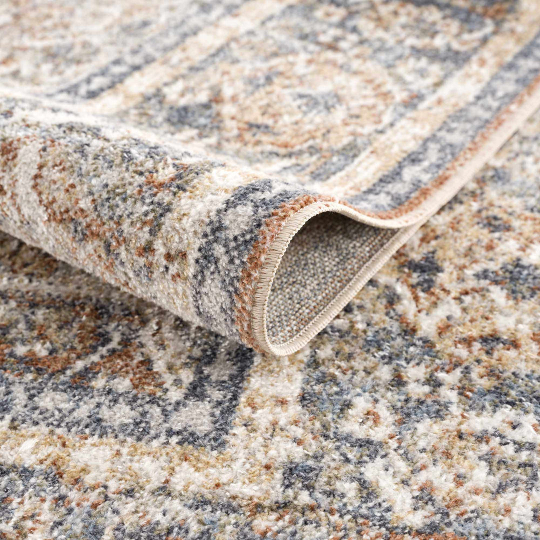 Vintage style Rust, Charcoal and Beige Traditional Design washable rug - The Rug Decor
