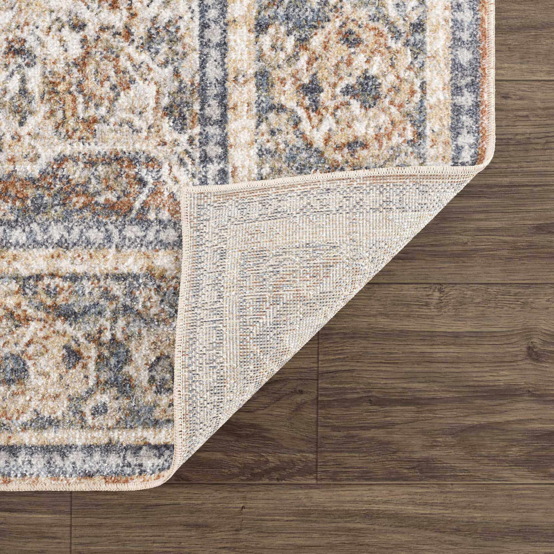 Vintage style Rust, Charcoal and Beige Traditional Design washable rug - The Rug Decor