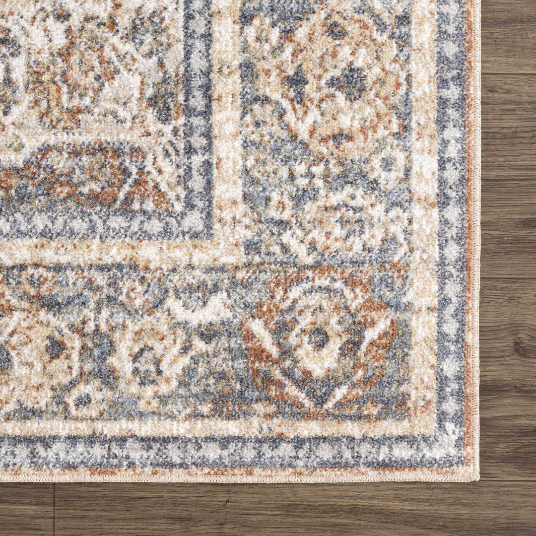 Vintage style Rust, Charcoal and Beige Traditional Design washable rug - The Rug Decor