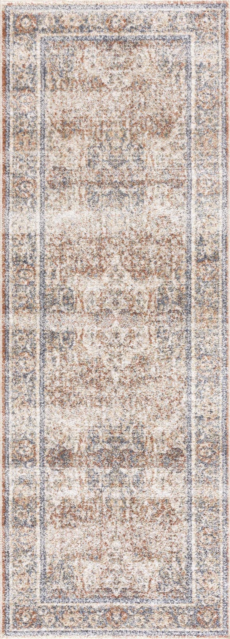 Vintage style Rust, Charcoal and Beige Traditional Design washable rug - The Rug Decor