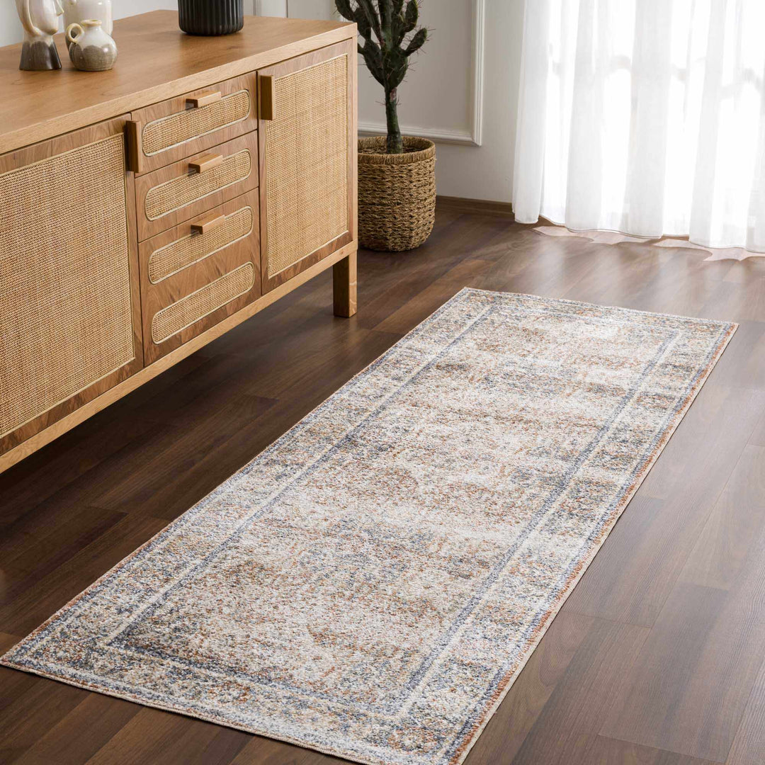 Vintage style Rust, Charcoal and Beige Traditional Design washable rug - The Rug Decor