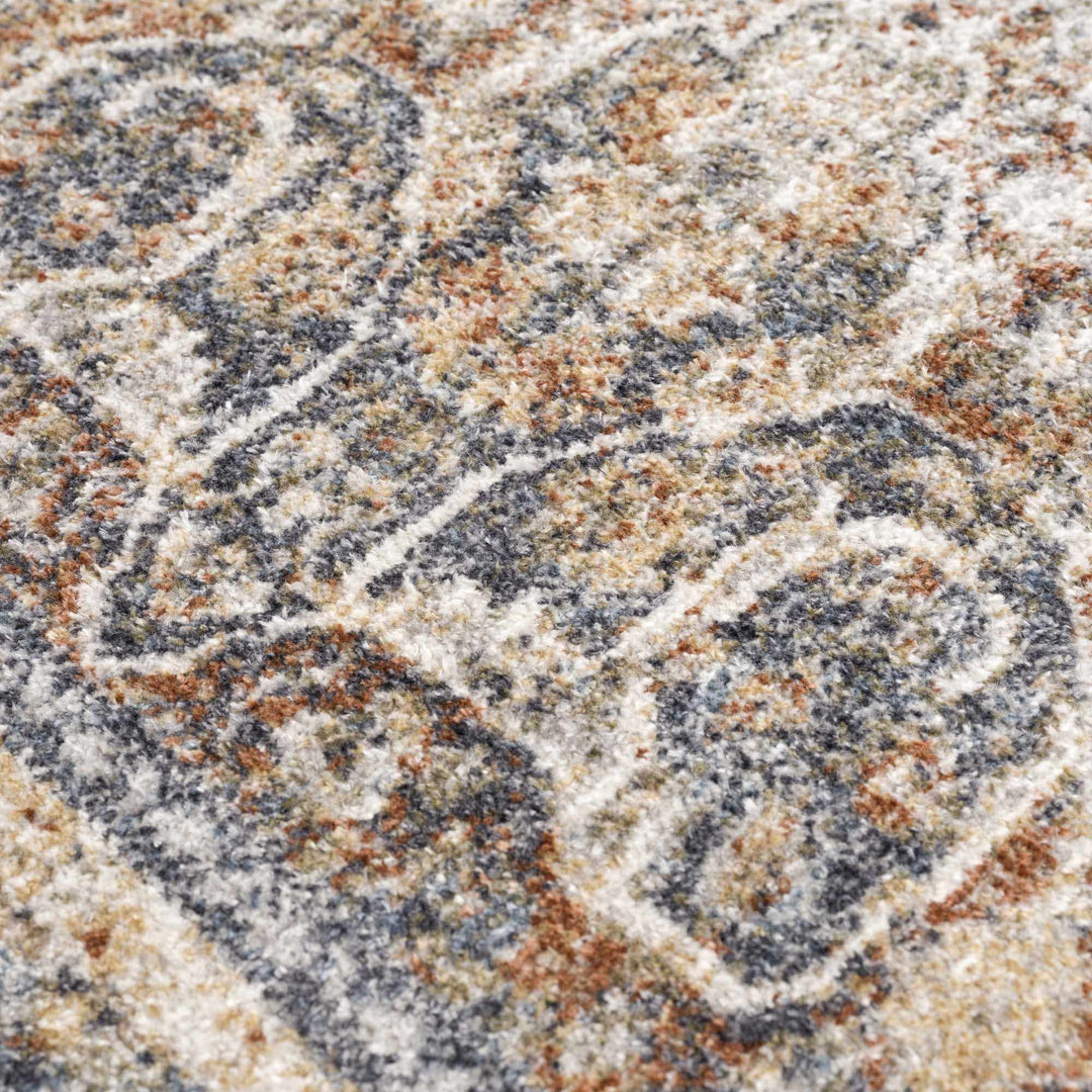 Vintage style Rust, Charcoal and Beige Traditional Design washable rug - The Rug Decor