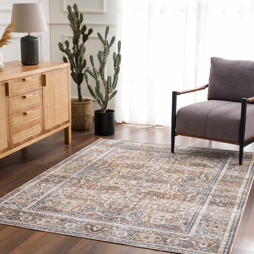 Vintage style Rust, Charcoal and Beige Traditional Design washable rug - The Rug Decor