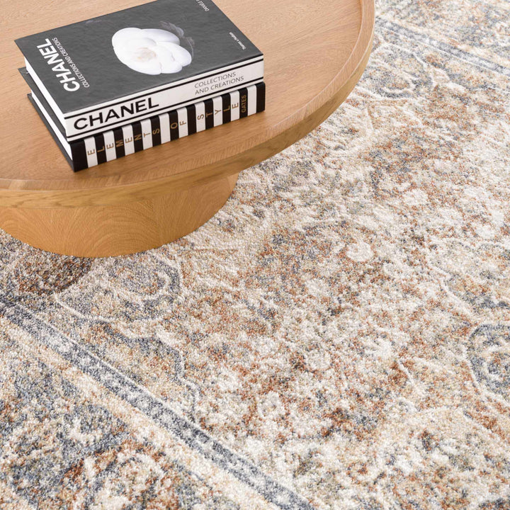 Vintage style Rust, Charcoal and Beige Traditional Design washable rug - The Rug Decor