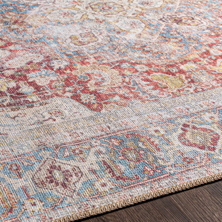 Vintage Style Traditional Flower Blue, Brown and Beige Machine Washable Rug - The Rug Decor
