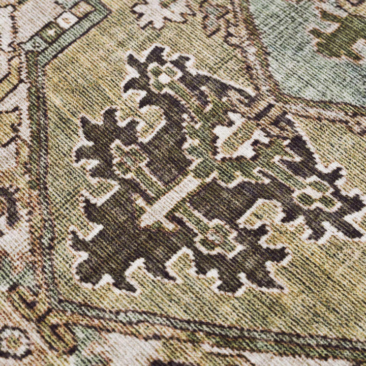 Vintage Style Traditional Heriz Medallion Green, Tan and Charcoal area rug - The Rug Decor