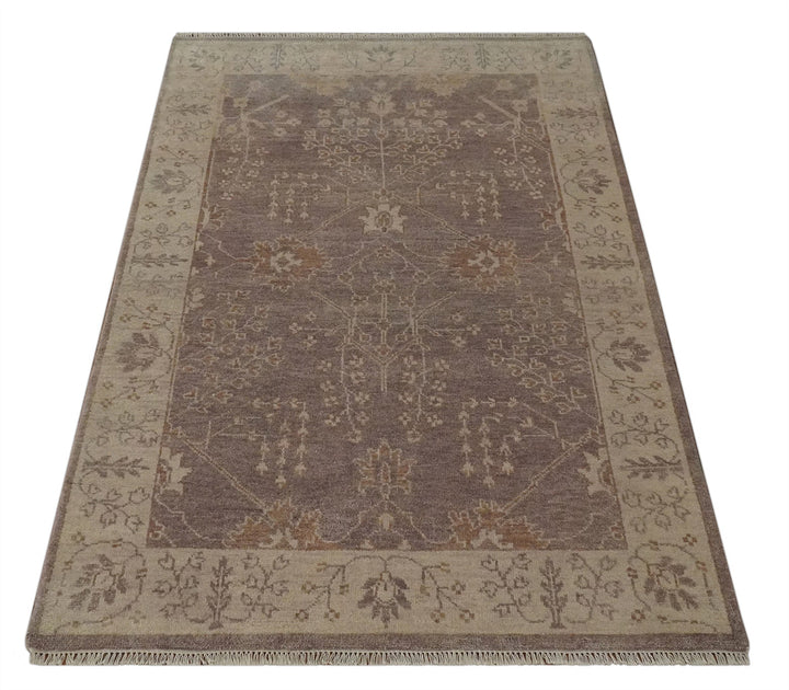 Custom Made Vintage Style Tree of life Brown And Beige Hand Knotted Wool Rug
