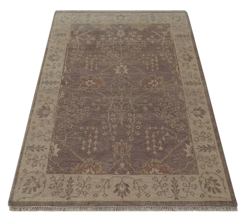 Vintage Style Tree of life Purple and Taupe Hand Knotted wool area rug - The Rug Decor