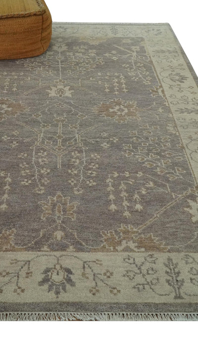 Vintage Style Tree of life Purple and Taupe Hand Knotted wool area rug - The Rug Decor