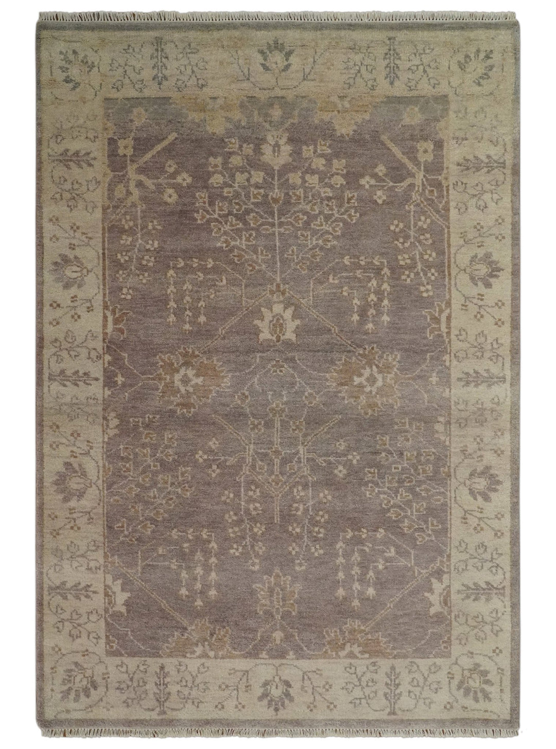 Custom Made Vintage Style Tree of life Brown And Beige Hand Knotted Wool Rug