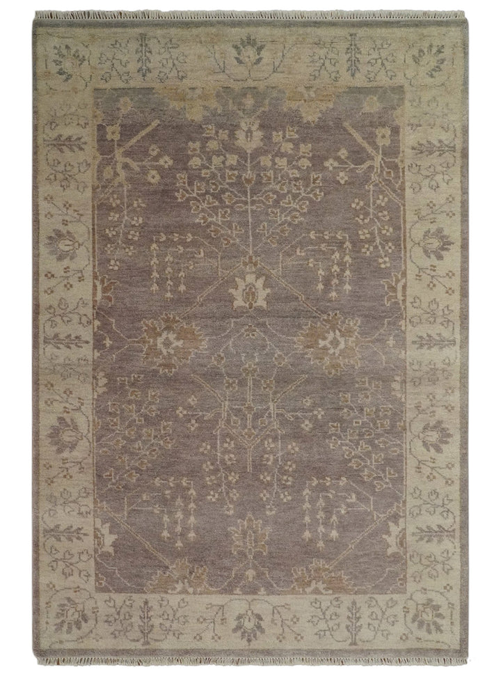 Custom Made Vintage Style Tree of life Brown And Beige Hand Knotted Wool Rug